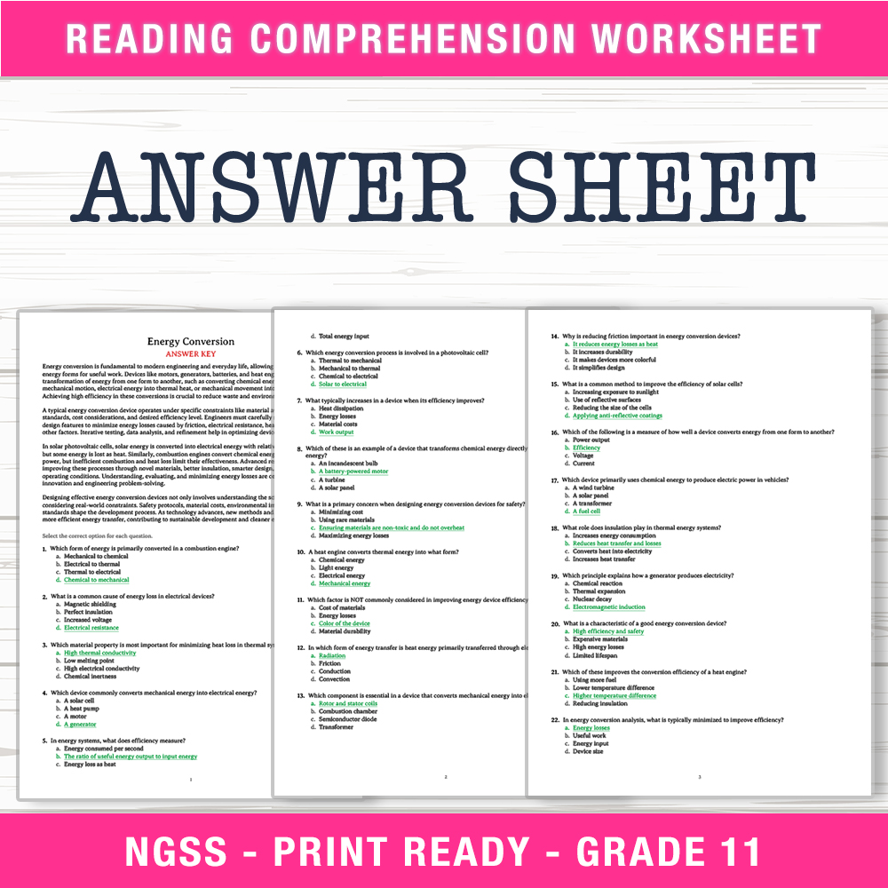 Grade 11 Science worksheet worksheet — Grade 11 Science – Energy Conversion Worksheet (PDF + Answer Key) — page 2