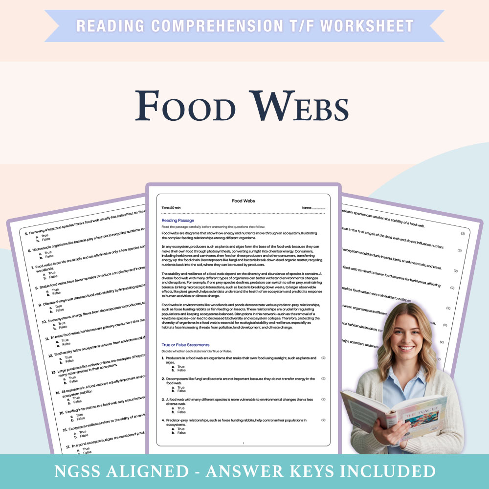 Science reading comprehensions true or false worksheet worksheet — 6th Grade Science | Food Webs True or False Worksheet (…