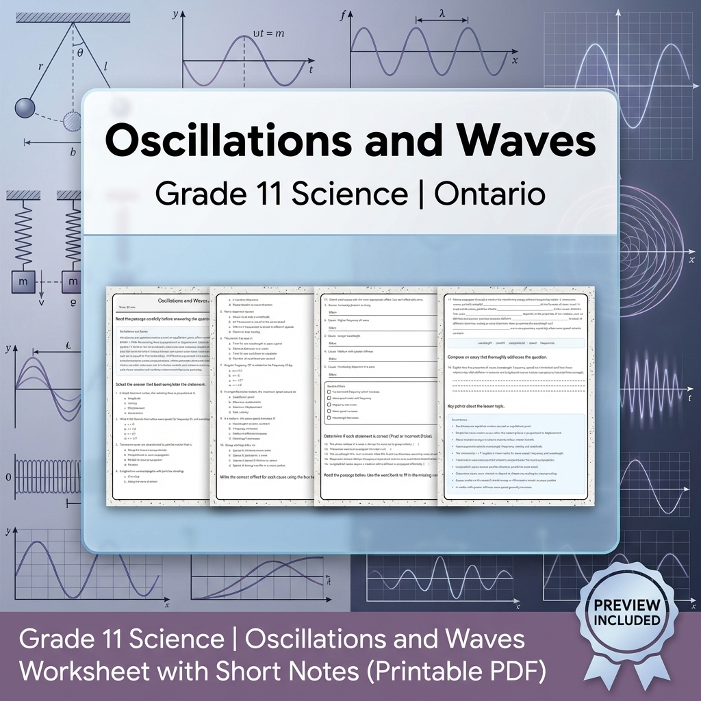 Grade 11 Science Lesson Bundle: Motion, Energy, Waves & Circuits – Ontario — included worksheet 8