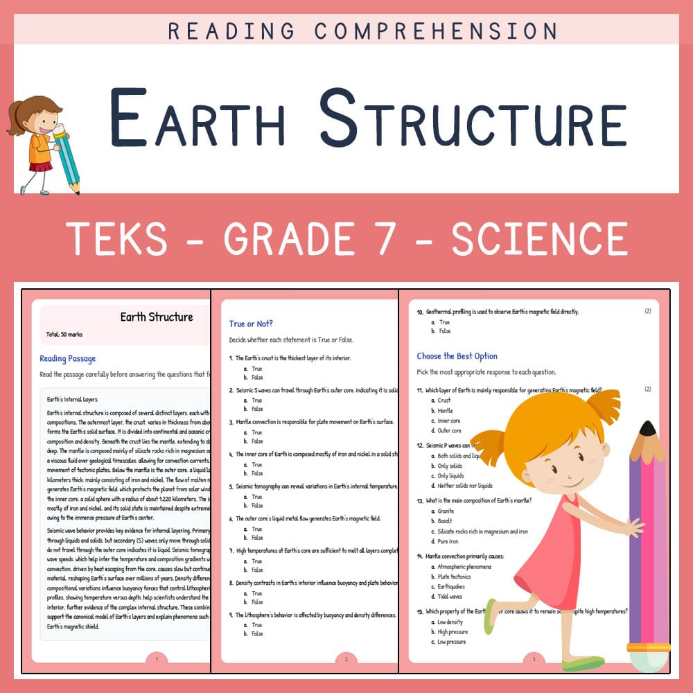 Grade 7 Science worksheet elena worksheet — Grade 7 Science | Earth Structure Worksheet | TEKS-Aligned — page 1