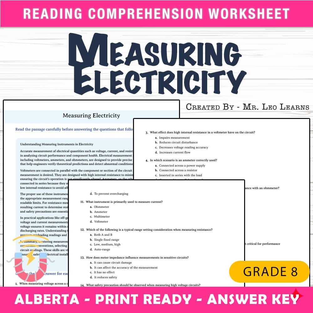 Grade 8 Science worksheet mcq paper worksheet — Grade 8 Science — Worksheet MCQ Paper for Mastering Measuring Electricity…