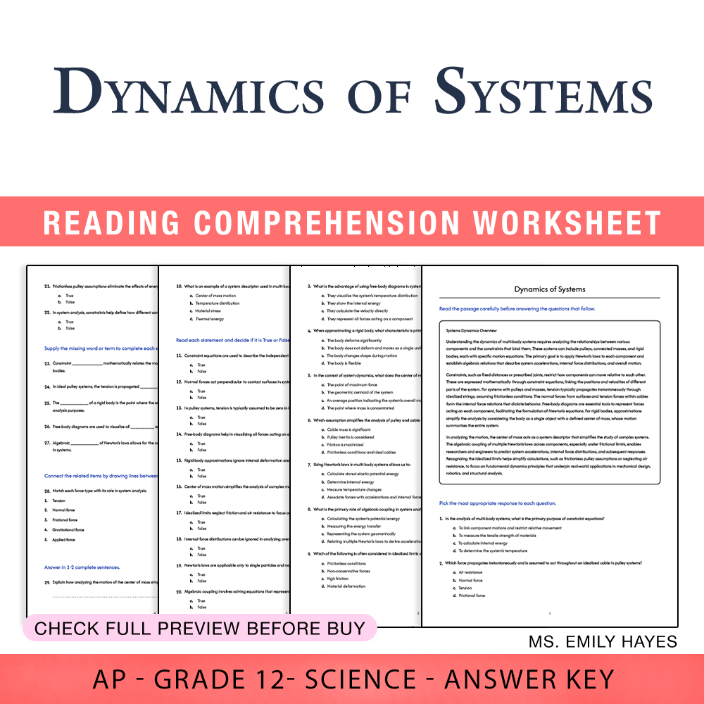 Grade 12 Science worksheet assessment worksheet — 12th Grade Science | Dynamics of Systems Worksheet (PDF+ Answer Key) — p…