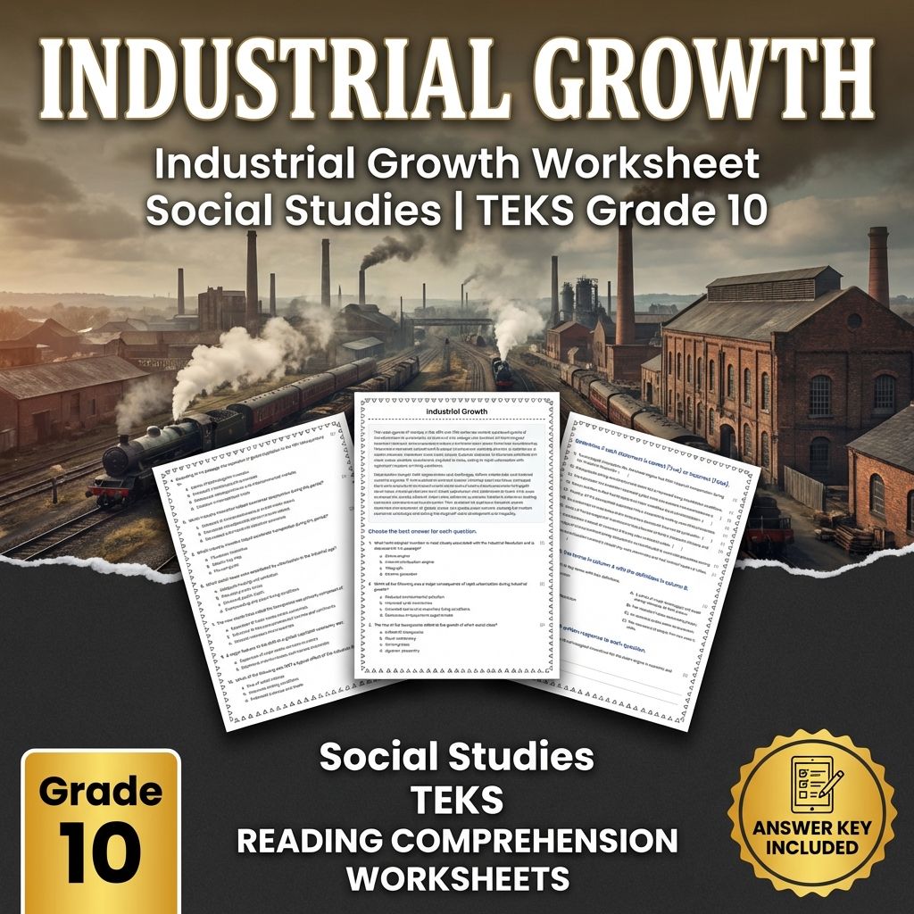 Industrial Growth Worksheet Social Studies | TEKS Grade 10