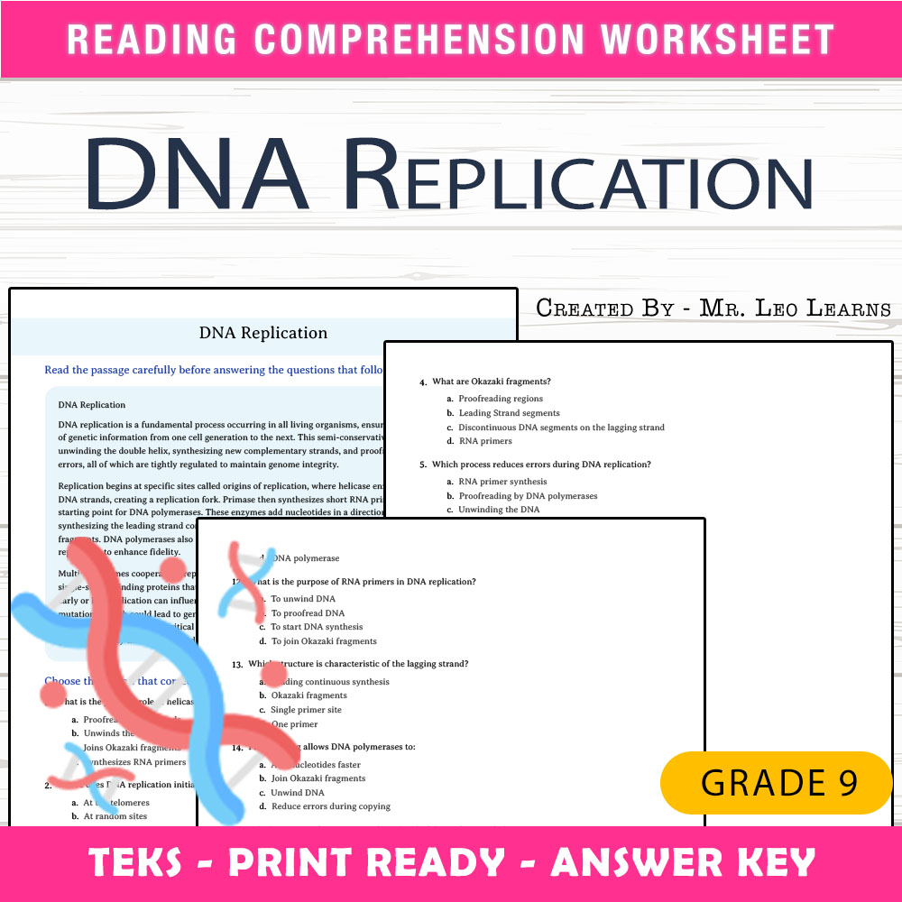 Grade 9 Science worksheet worksheet — Grade 9 Science — DNA Replication Worksheet for Mastery — page 1