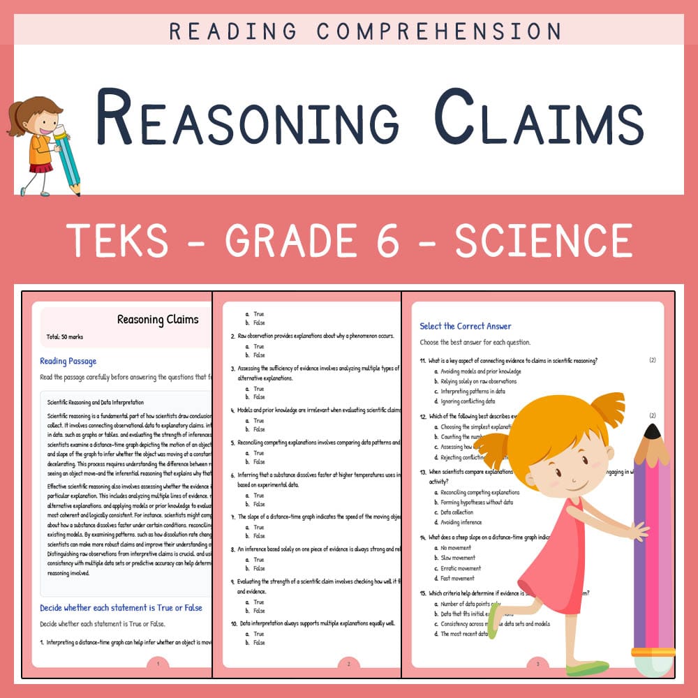 Grade 6 Science worksheet elena worksheet — Grade 6 Science | Reasoning Claims Worksheet | TEKS Aligned — page 1
