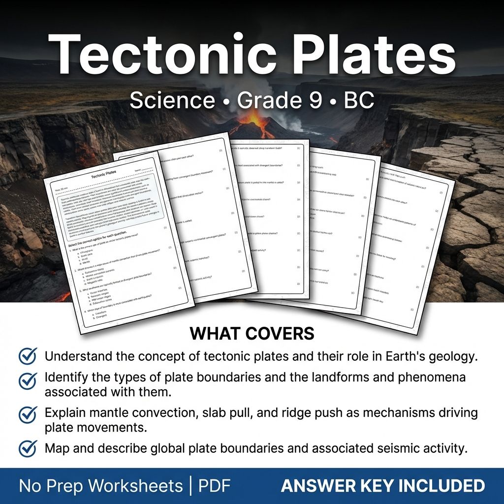 Grade 9 Science Worksheet | Tectonic Plates & Plate Movements (PDF + Answer Key)