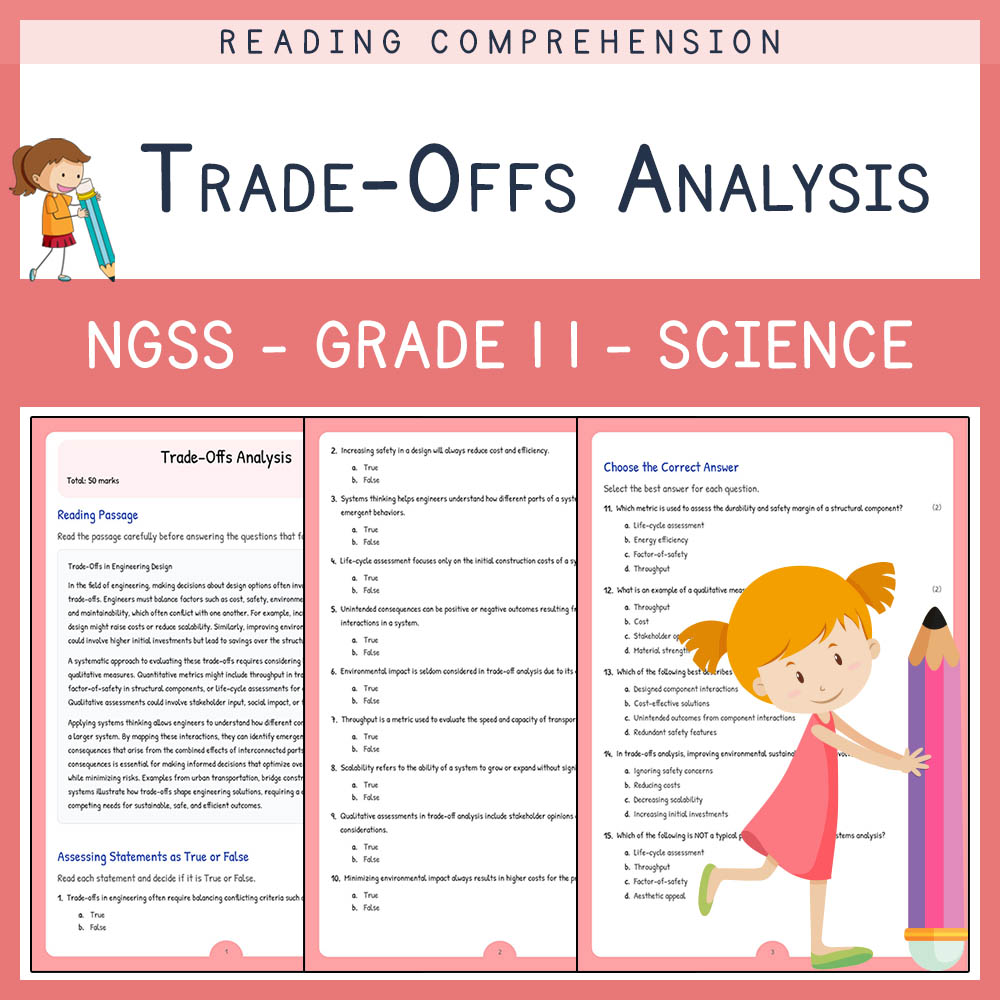 Grade 11 Science worksheet worksheet — Grade 11 Science | Trade-Offs Analysis Worksheet (Answer Key & Rubric) — page 1