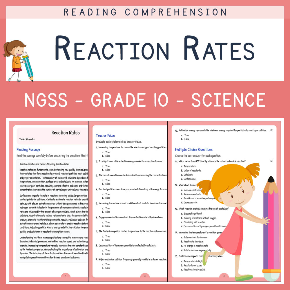 Grade 10 Science worksheet worksheet — Grade 10 Science | Reaction Rates Worksheet & Answer Key – NGSS-Aligned — page 1