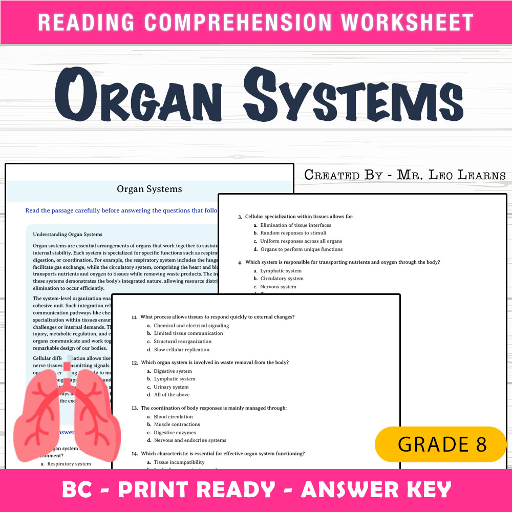 Grade 8 Science worksheet mcq paper worksheet — Grade 8 Science — Organ Systems Worksheet MCQ Paper for Mastery — page 1