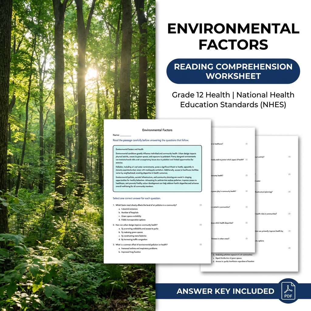Environmental Factors Health Worksheet | NHES Grade 12 Health Assessment