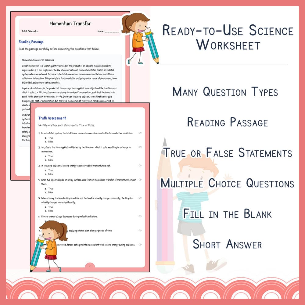 Grade 10 Science worksheet elena worksheet — Grade 10 Science | Momentum Transfer Worksheet | Alberta Standards — page 2