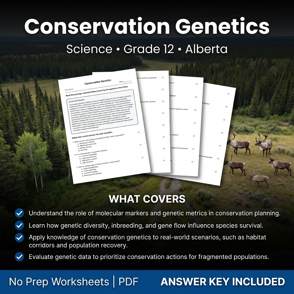 Conservation Genetics Worksheet for Grade 12 Science | Alberta Standards
