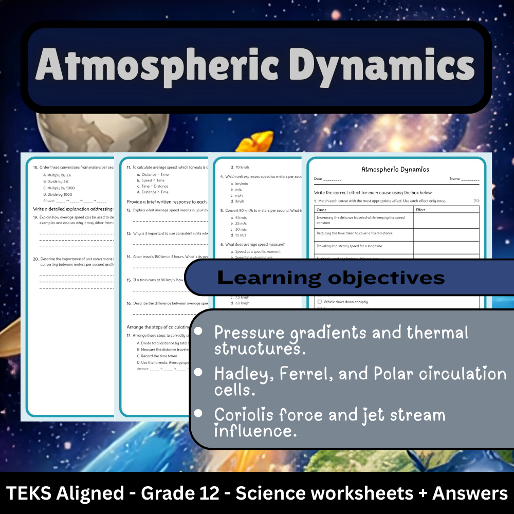 Grade 12 Science | Atmospheric Dynamics Worksheet + Answer Key (TEKS Standard)