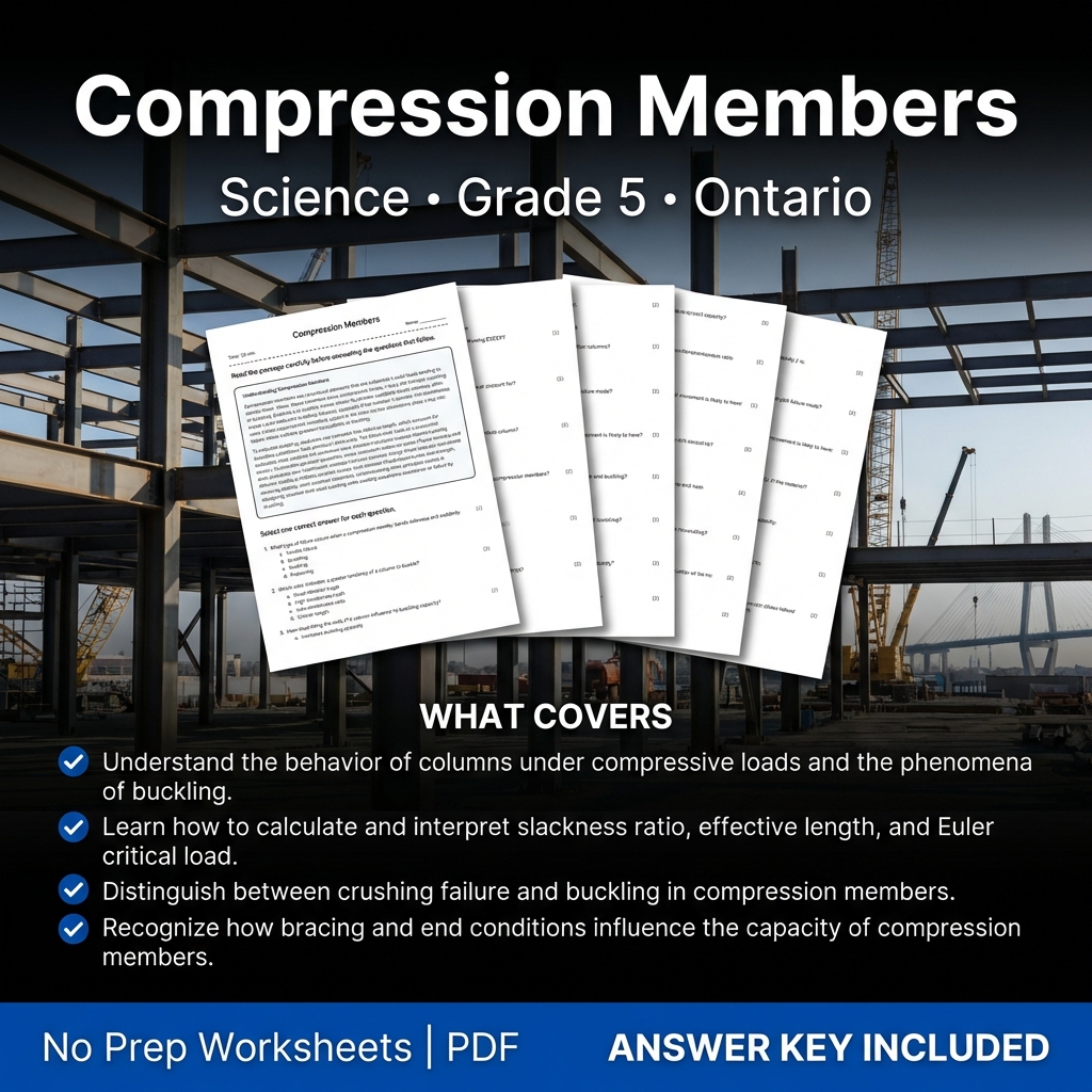 Grade 5 Science Worksheet on Compression Members | Ontario Standards