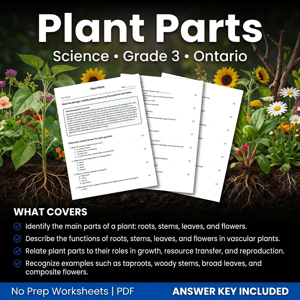 Plant Parts Science Worksheet Grade 3 | Ontario Standard Practice