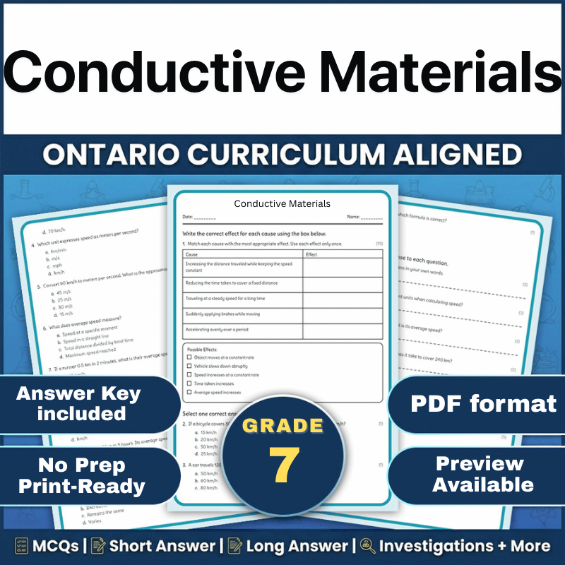Grade 7 Science | Conductive Materials Worksheet (Ontario, PDF)