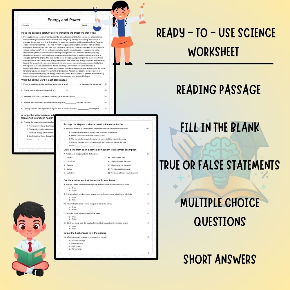 Grade 6 Science worksheet worksheet — 6th Grade Science | Energy and Power Worksheet (PDF ) – Ontario Standards — page 2