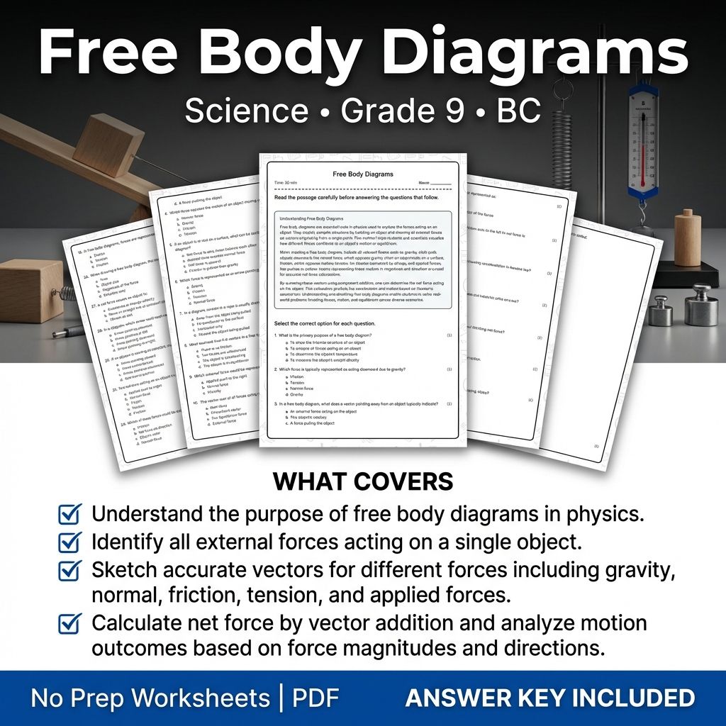 Grade 9 Science worksheet — Free Body Diagrams Worksheet - Grade 9 Science Practice and Assessment