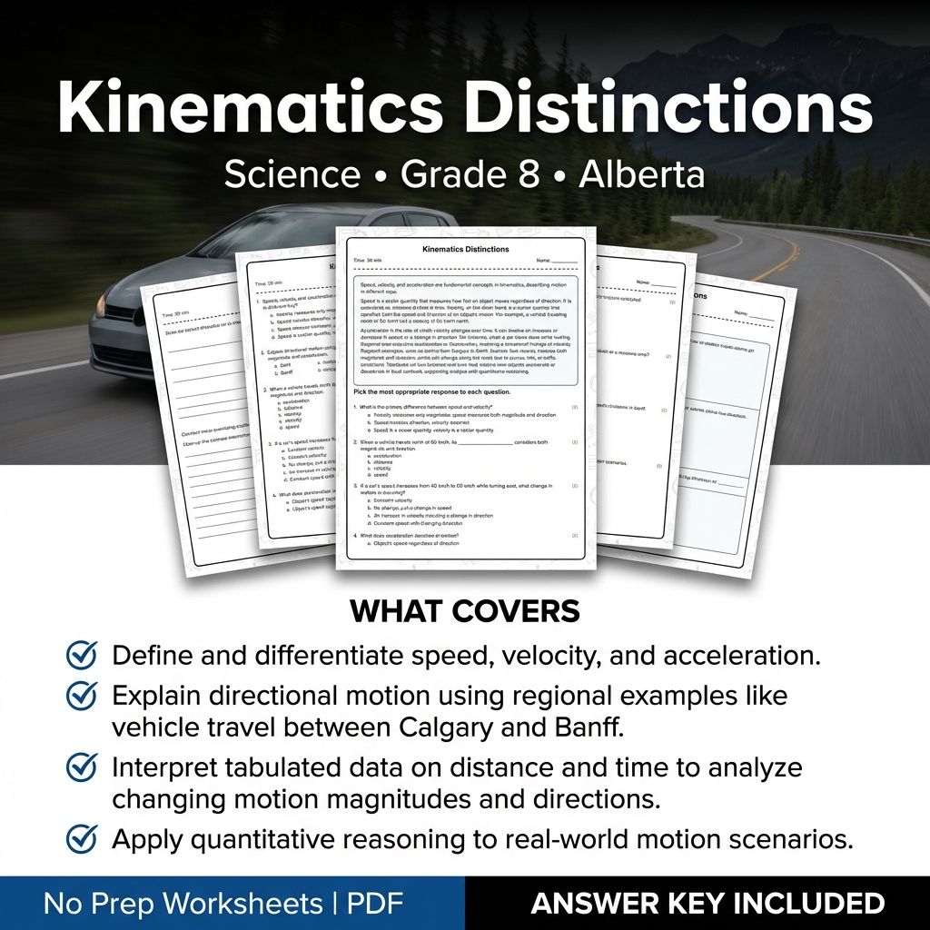 Grade 8 Science worksheet — Grade 8 Science Worksheet on Kinematics Distinctions | Alberta Standards