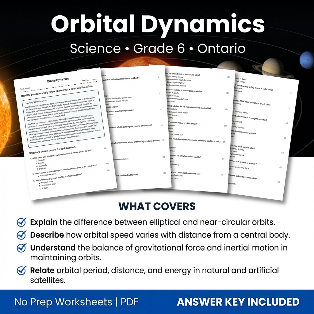 Grade 6 Science Worksheet on Orbital Dynamics | Ontario Standards