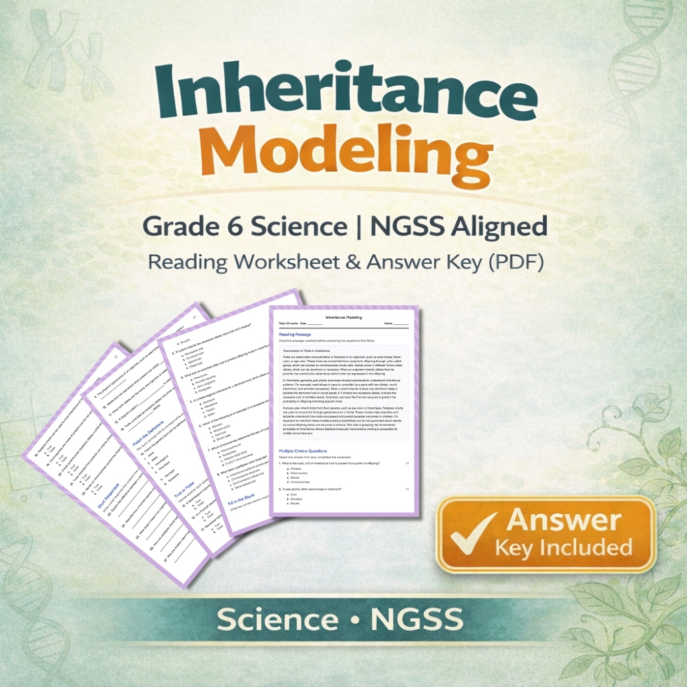 Grade 6 Science Unit Bundle | Variation Factors & Inheritance NGSS Worksheets — included worksheet 1
