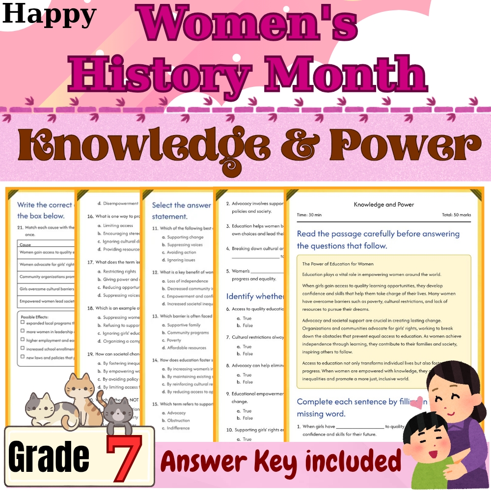 Grade 7 Knowledge and Power Worksheet for Mother History Month |PDF + Answer Key