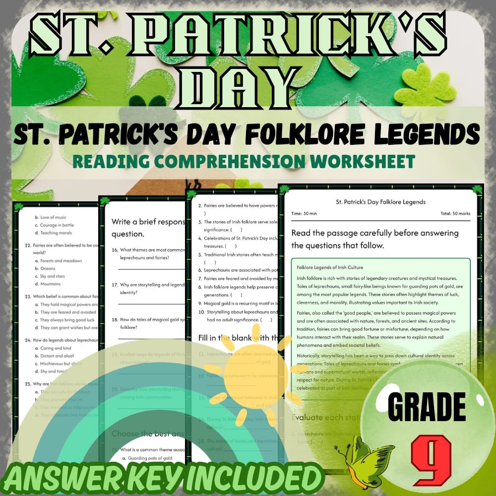 Grade 9 Worksheets Bundle | St. Patrick's Day Cultural & Folklore Activities — included worksheet 4