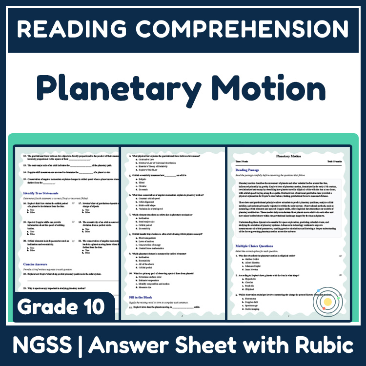 Grade 10 Science reading worksheets worksheet — 10th Grade Science | Planetary Motion Reading Worksheet with Answer Key (P…