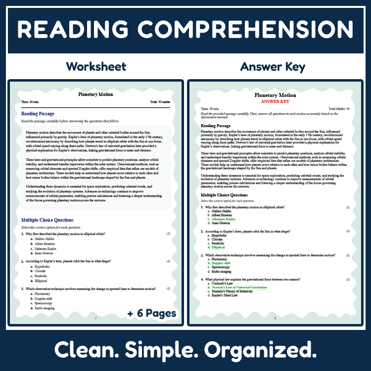 Grade 10 Science reading worksheets worksheet — 10th Grade Science | Planetary Motion Reading Worksheet with Answer Key (P…
