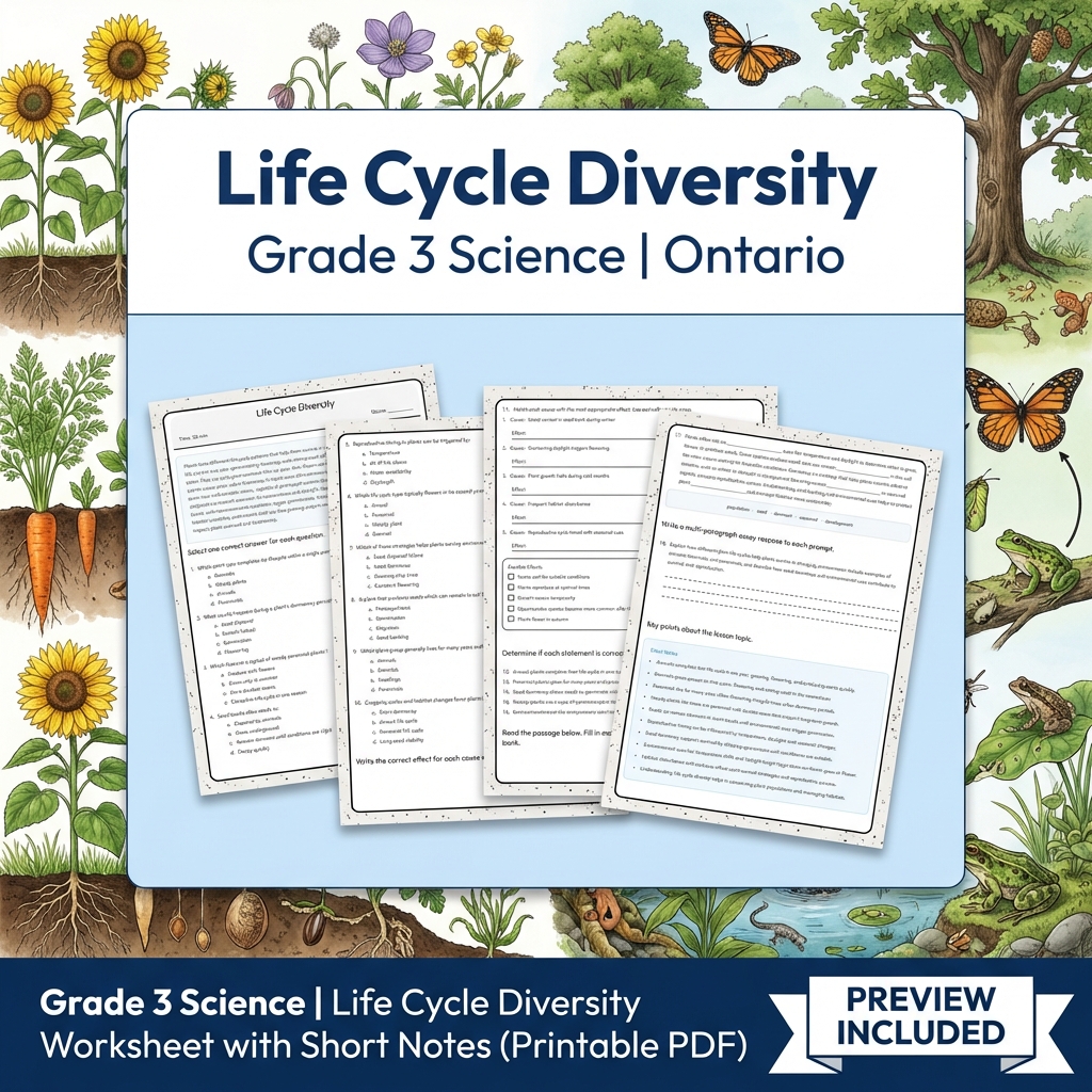 Grade 3 Science Lesson Group | Ontario STEM Worksheets Bundle Transport & Plants — included worksheet 5