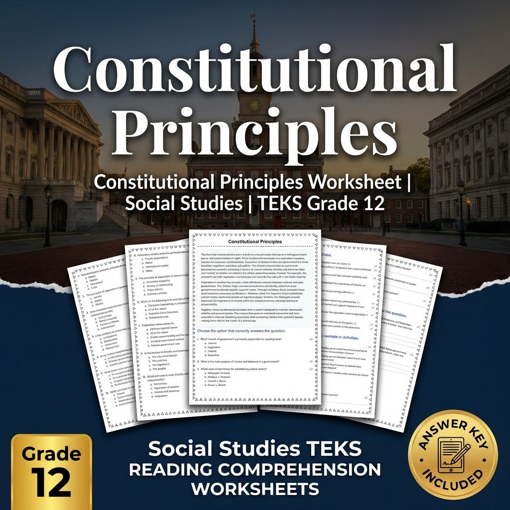 Constitutional Principles Worksheet | Social Studies | TEKS Grade 12
