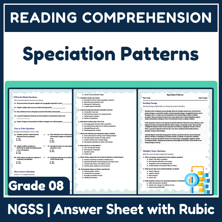 Grade 8 Science reading worksheets worksheet — 8th Grade Science | Speciation Patterns Reading Worksheets (PDF + Answer Ke…
