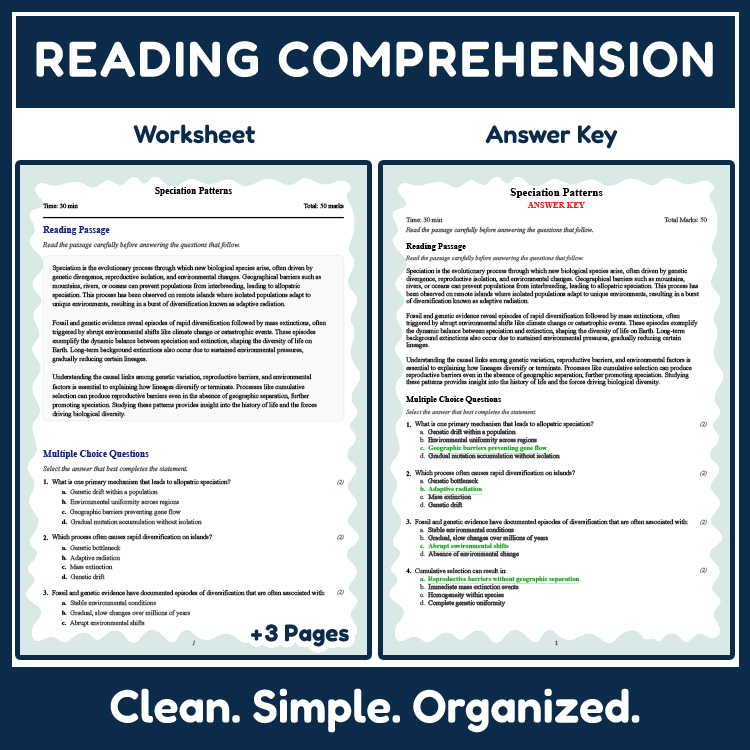 Grade 8 Science reading worksheets worksheet — 8th Grade Science | Speciation Patterns Reading Worksheets (PDF + Answer Ke…
