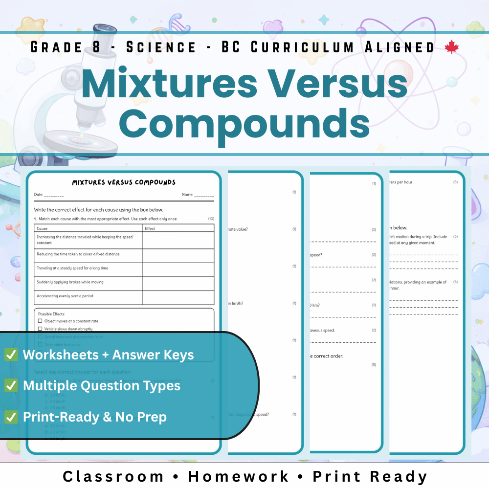 Grade 8 Science | Mixtures Versus Compounds Worksheet(Answer Key) – BC Standards