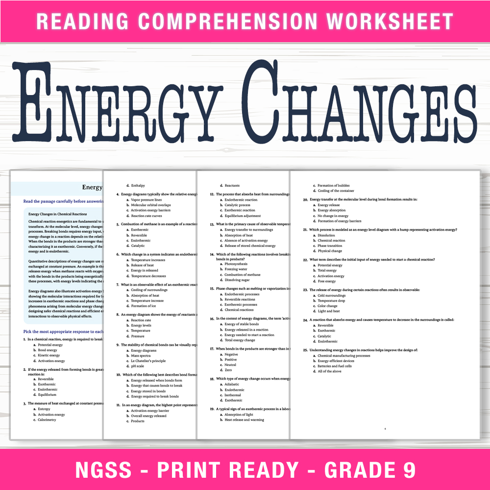 Grade 9 Science worksheet worksheet — Grade 9 Science | Energy Changes Worksheet (PDF + Answer Key) — page 1