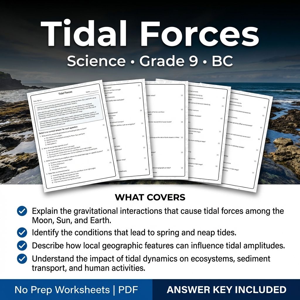 Grade 9 Science | Tidal Forces Worksheet with Answer Key (PDF)