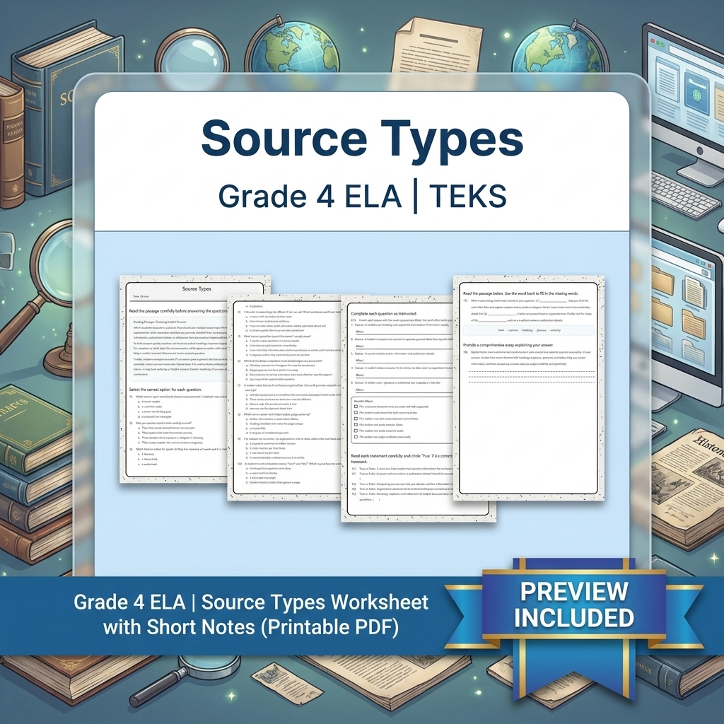 Grade 4 ELA Writing and Reading Skills Full-Year Bundle (TEKS) — included worksheet 20