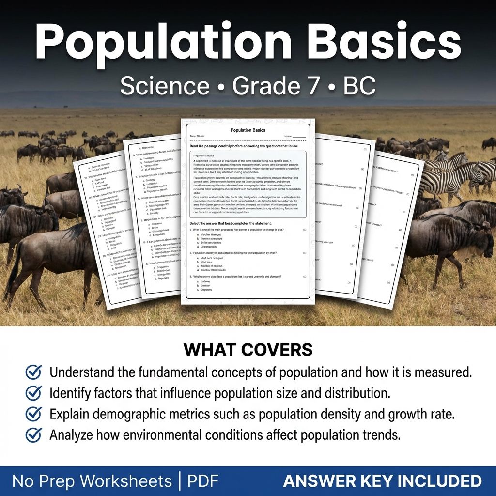 Grade 7 Science Worksheet | Population Basics Practice with Answer Key (PDF)