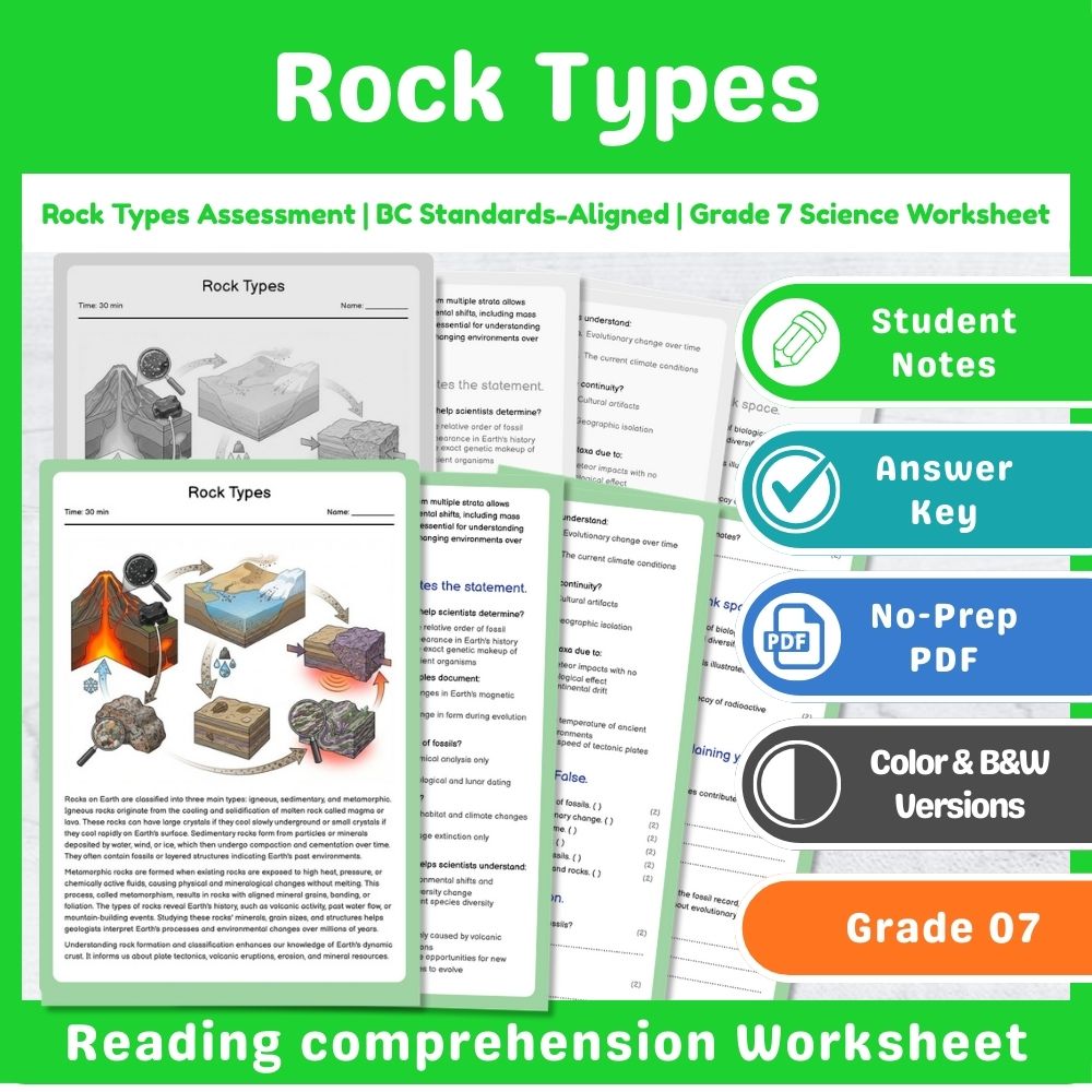Grade 7 Science Lesson – Earth Processes Assessment & Landforms Bundle — included worksheet 8