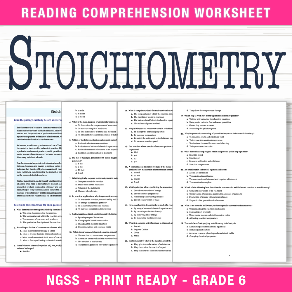 Grade 7 Science | Stoichiometry Worksheet (PDF+ Answer Key) 