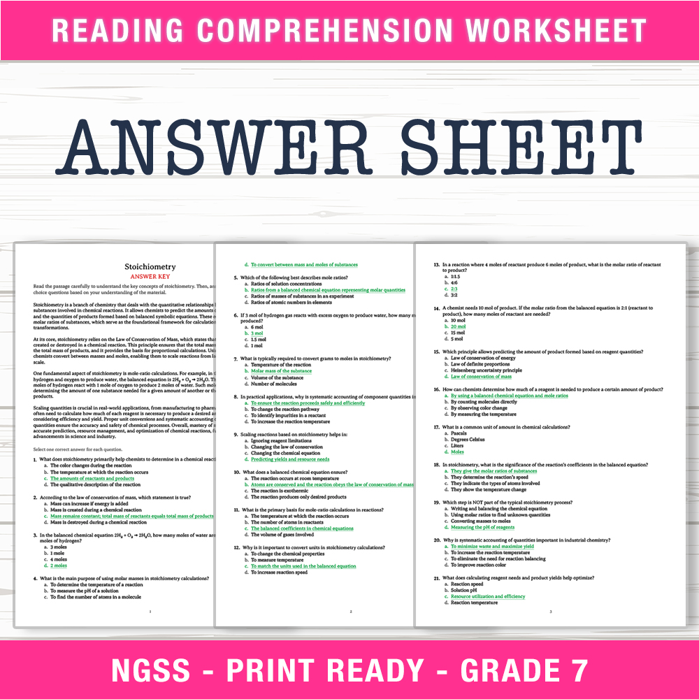 Grade 7 Science worksheet worksheet — Grade 7 Science | Stoichiometry Worksheet (PDF+ Answer Key) — page 2
