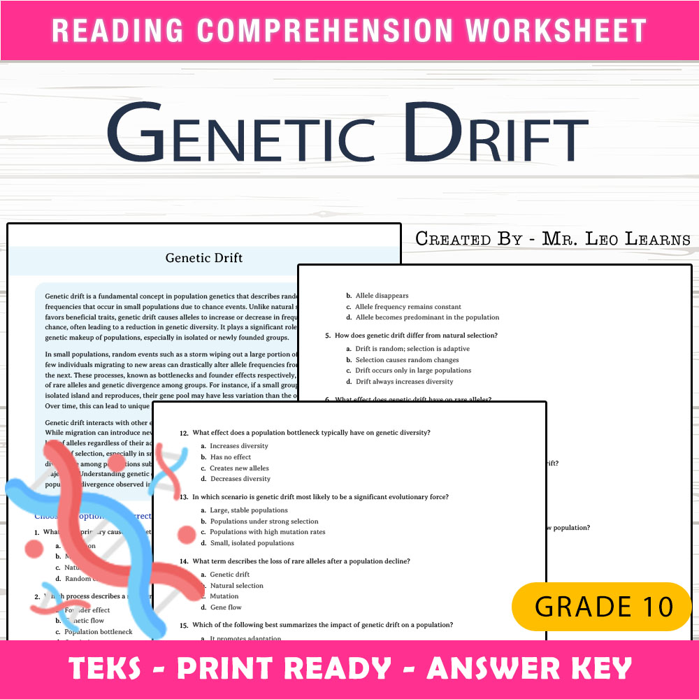 Grade 10 Science worksheet worksheet — Grade 10 Science — Genetic Drift Worksheet for Mastery | PDF + Answer Key — page 1