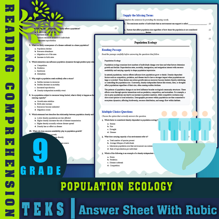 Grade 9 Science reading worksheets worksheet — Grade 9 Science | Population Ecology Reading Worksheet (PDF + Answer Key) —…