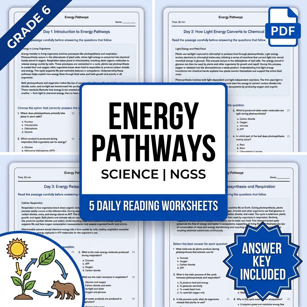 Grade 6 Science | Energy Pathways Daily Reading Worksheet (PDF+ Answer Key)