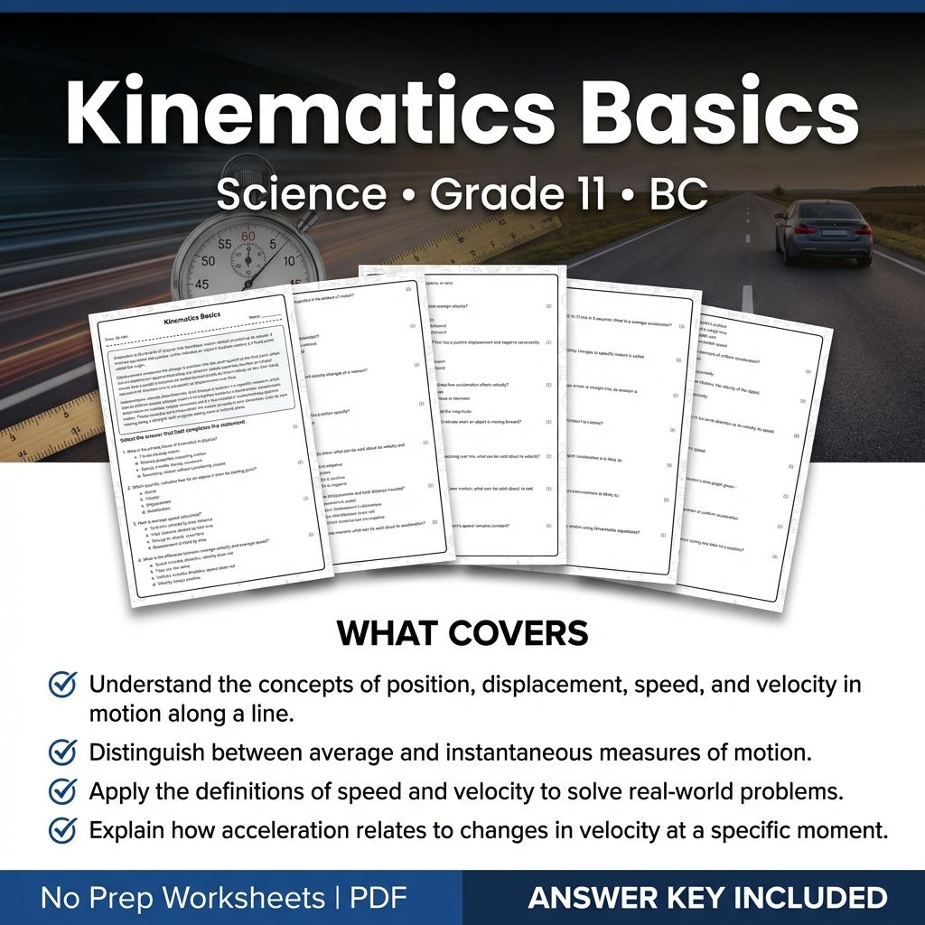 Kinematics Basics Worksheet for Grade 11 Science | PDF & Answer Key