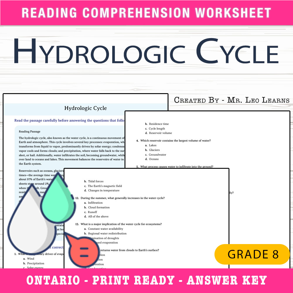 Grade 8 Science worksheet worksheet — Grade 8 Science – Hydrologic Cycle Worksheet for Mastery — page 1