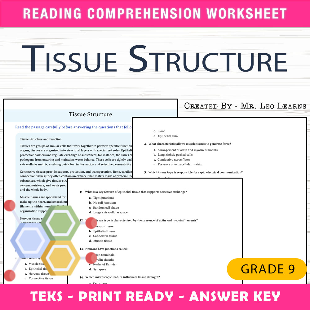 Grade 9 Science worksheet worksheet — Grade 9 Science | Tissue Structure Worksheet for Mastering Cellular Functions — page 1