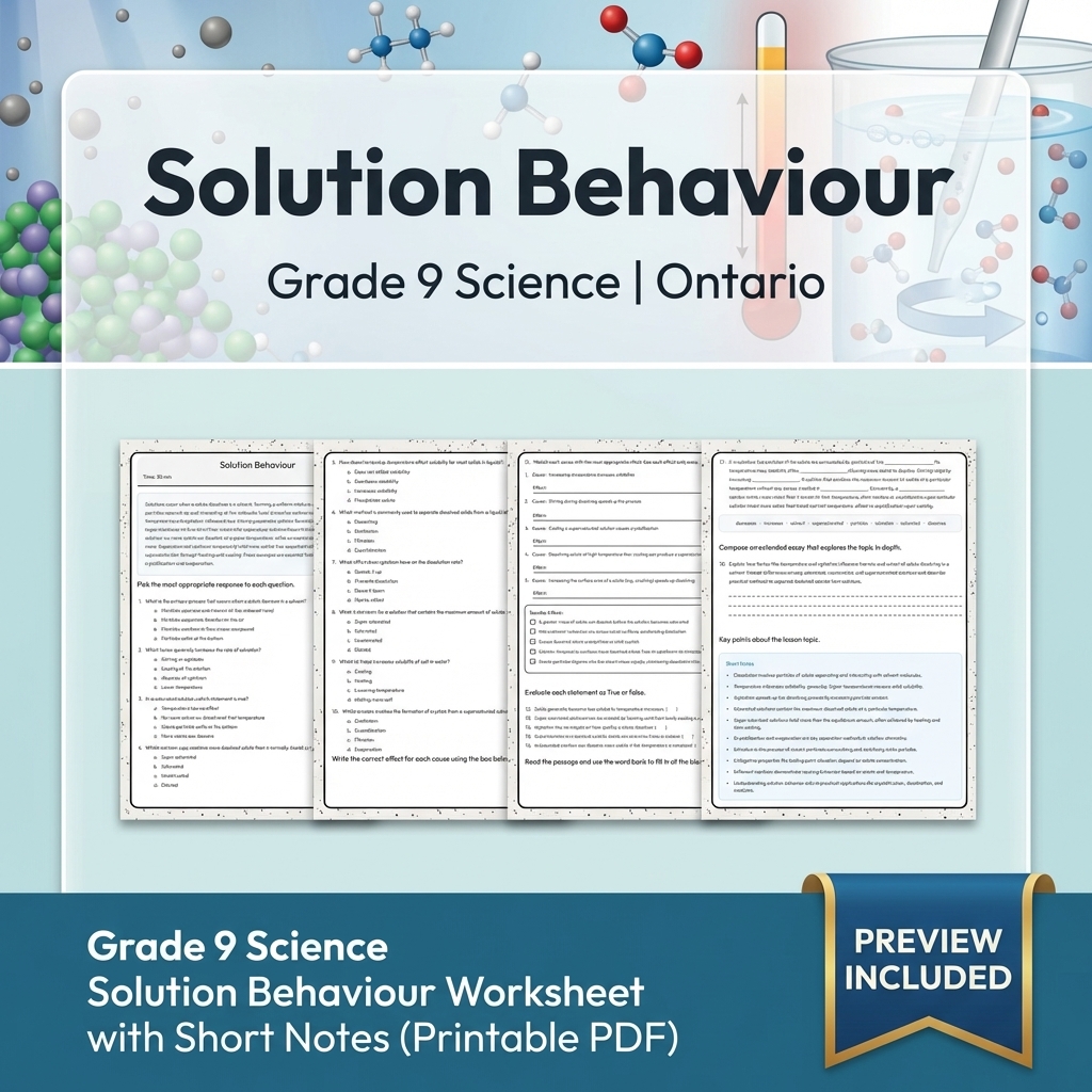 Grade 9 Science Lesson Group Bundle | Ontario Curriculum Worksheets — included worksheet 6