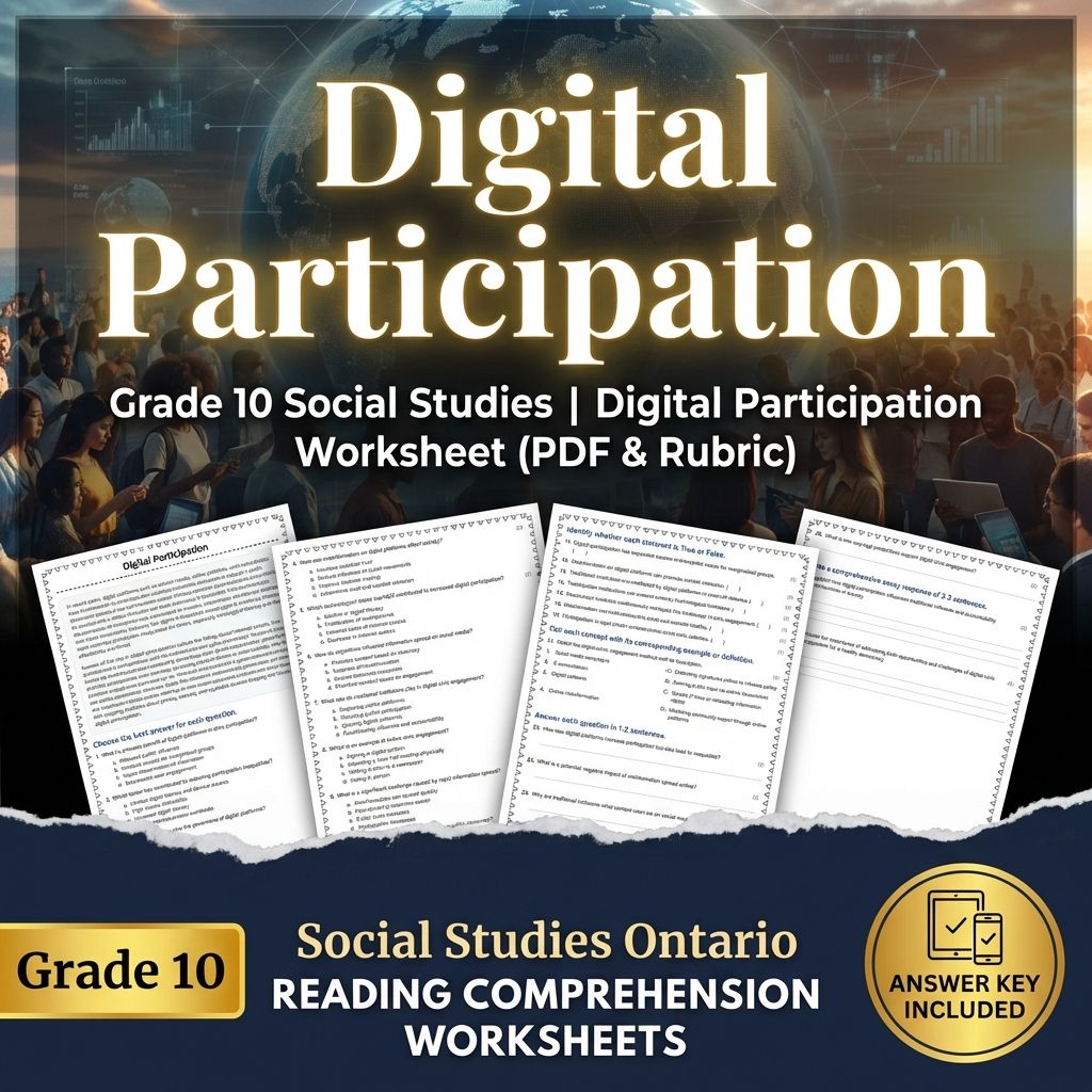 Grade 10 Social Studies | Digital Participation Worksheet (PDF & Rubric)