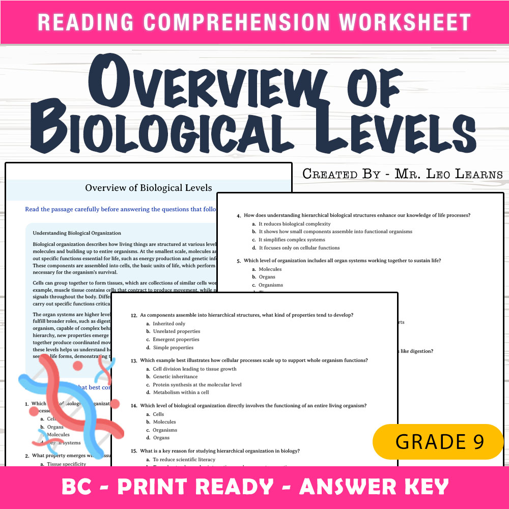 Grade 9 Science worksheet mcq paper worksheet — Grade 9 Science — Worksheet MCQ Paper for Mastering Biological Levels — pa…